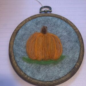 Handmade Felt Pumpkin Hoop Art - Orange Pumpkin Wall Hanging